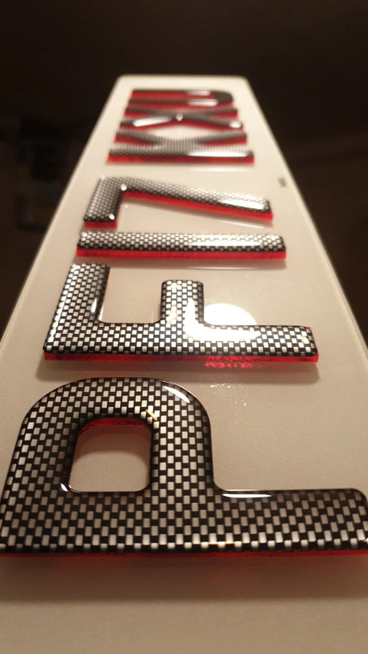 4D Neon Red Carbon Number Plates