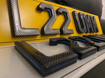 4D 5D 9MM Neon Blue Carbon Gel Number Plates