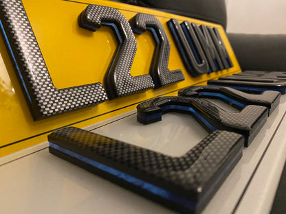 4D 5D 9MM Neon Blue Carbon Gel Number Plates